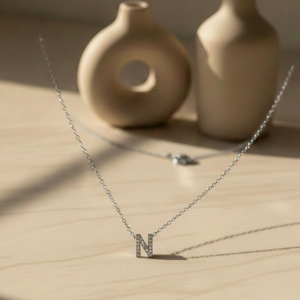 Silver sparkling letter necklace