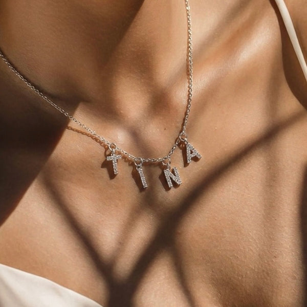 Silver sparkling letter necklace